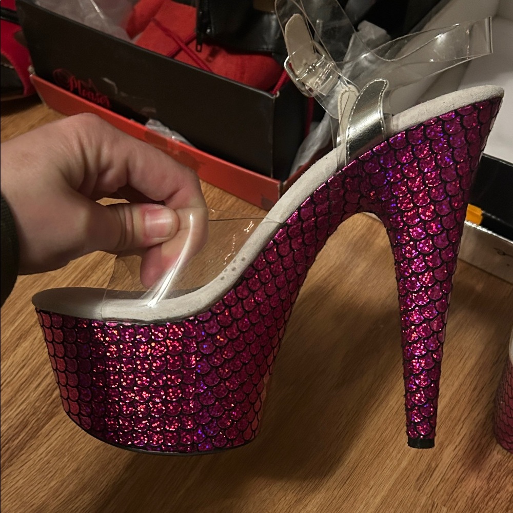 Ellie Pink Glitter Platform Heels